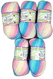 5 x 100g Babywolle Bebe Batik Mehrfarbig, 500 Gramm Wolle zum Stricken und...