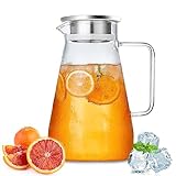 Nutabevrd 2.3 Liter Glaskrug Wasserkaraffe mit Edelstahl Deckel,Griffen,...