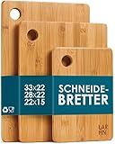 Schneidebrett Holz (3er Set) - 3 Extra Dicke Bambus-Schneidebretter - 33 x 22 cm / 28 x 22...