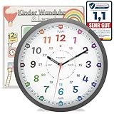 Bada Bing Montessori Wanduhr für Kinder - Lernuhr ohne Tick Geräusche - analoge...