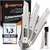 CRAFTUS® Profi Cuttermesser Set [3 Stück] aus Aluminium für Maximale...