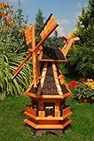 Windmühle aus Holz, kugelgelagert 1,0 m Bitum dunkel mit Beleuchtung Solar,...