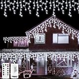 DBFAIRY Eiszapfen Outdoor Weihnachtslichter, 6M 300 LED Eisregen Lichterkette...