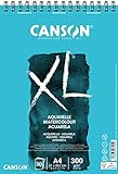 CANSON XL Aquarellpapier, fein, 300 g/m², an der kurzen Seite spiralgebundener Block, DIN...