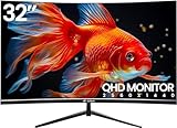 CRUA 32 Inch Computer Monitor QHD (2560 X 1440), 1500R PC Monitor 75Hz 1440P, Desktop PC...