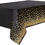 4 Stück Schwarz und Gold Party Tischdecke Einweg für Rechteck Tisch, Gold Dot Confetti...