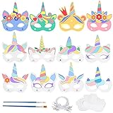 Landifor 24 Stücke Einhornmasken Kinder Bastelset Einhorn Papiermasken zum...