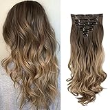 FESHFEN Clip in Extensions 7 Teile Set 16 Clips Haarverlängerung Clips Haarteil...