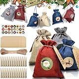 Adventskalender zum Befüllen [24 Stück] Weihnachtskalender 2023 Jutesäckchen 18 x 13cm...