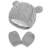 Yixda Neugeborene Baby Mütze und Handschuhe Set Kleinkind Winter Strickmütze Hüte (Grau...