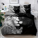 Bettwäsche Tiermotiv 3D Leopard Schwarz Bettwäsche 135x200 Mit Reißverschluss Löwe...