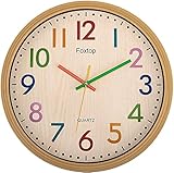 Foxtop Kinder Wanduhr Ohne Tickgeräusche Modern Lautlos Kinderuhr Bunt Uhr für Jungen...