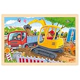 goki 57338 - Einlegepuzzle Bagger - 24 robuste Teile aus Holz - perfekt für...