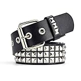 IOOI 3 Reihen Pyramid Nietengürtel, Studded Gürtel Black Belt schwarz Basics Silber...