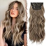 FESHFEN Clip in Extensions, 4PCS 50 cm Haarverlängerungen mit Clips Synthetik Gewellte...