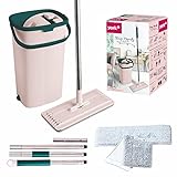 Bodenwischer Mop Set - Handy | Flach, Schwenkbar mit Zwei Kammer Putzeimer | Wischmopp mit...