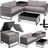 tectake® Poly Rattan Lounge Sitzgruppe, Gartenmöbel Set mit Sofa, Tisch mit Glasplatte,...