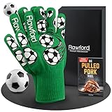 Rawford Premium Grillhandschuhe - Fußballmotiv, 1 Paar, aus Kevlarmischgewebe, Grün mit...