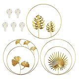 Gold Wanddeko Metall 3D Wandskulpturen 3 Pack mit 5 Bilderhaken, Ginkgo Blatt...