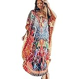 XIVISTO Damen Strandkleid Kaftan Lange Strandponcho Sommer Boho Maxikleid Pareo...