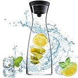 Qintora Glas-Karaffe 1.2L Glaskaraffe mit Deckel aus Edelstahl, Wasserkaraffe...