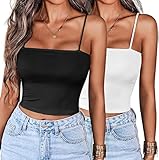 Ekouaer Damen 2 Stück Crop Tank Tops Bauchfreie Spaghettiträger Top ärmellos...