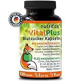 nutrifox® - 120 Blutzucker Kapseln Vital Plus (mit Ceylon-Zimt, Chrom, Zink, OPC,...