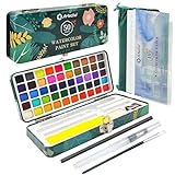 Artecho Aquarellfarben Set 50 Farben in Tragbarer Box Inklusive 4 Fluoreszierende,...