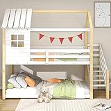 FEZTOY Kinderbett Baumhaus mit Ecktreppe und Fallschutz, Etagenbett mit Treppe 2 Kinder 90...