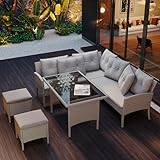 Polyrattan Lounge Set, Gartenmöbel Set Essgruppe für 7 Personen, Outdoor...