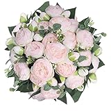 PETAFLOP Realistische künstliche Blumen - Rosa Kunstblumen Pfingstrosen mit 20...