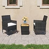 Brokky 3-TLG. Bistro-Set Poly Rattan und Akazienholz Schwarz Sitzgruppe Balkonmöbel Set...