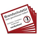 5 Stück Brandschutztür Premium Aufkleber A4 | 21 x 29,7cm DIN 4066 verkeilen,...