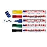 edding 3000 Permanentmarker - rot, blau, gün, gelb, schwarz - 5er Set - Rund-Spitze 1,5-3...