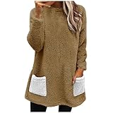 TYUNBD Damen Fleecepullover Langes Hoodie Pullover Teddyfleece Sweatshirt Flauschig...