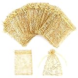 STARUBY 100 Stück Goldener Organzasäckchen 10x15cm Druck Organzabeutel...