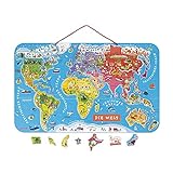 Janod Puzzle Weltkarte - Magnetische Landkarte aus Holz, 92 Magnetische...