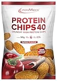 IronMaxx Protein Chips 40 - Paprika 1 x 50g | gebackene High Protein Chips, Low...