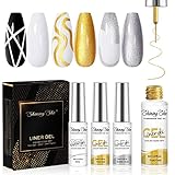 Shining She UV Nagellack, 3 Farben Gold Silber Weiß Liner Gel Nagellack, Gel Liner Nail...