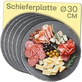 Praknu Schieferplatte Rund 30 cm - 6er Set - Zum Servieren und als Deko - Echter...