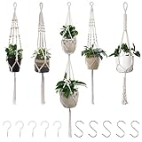 Makramee Blumenampel 5er Set, Boho Deko Baumwollseil Hängeampel Beige...