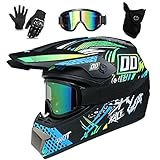 UIGJIOG Kinder Motocross Helm, MTB Fullface Helm Dirt Bike Integral Motorradhelm...