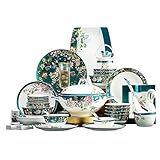 HOPESTAR Wonderland Green Easy To Clean Bowls Plates for Family Party Ceramic...