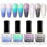 BORN PRETTY Thermo Effekt Nagellack Temperaturwechsel Kit , 2 Volltonfarben + 2 Glitzer,...