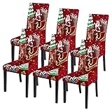 Loozykit Weihnachten Stuhlhussen 4er/6er Set Stretch Stuhlbezug Universal...