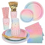 Revivoer Partygeschirr Partyzubehör Pappteller Set, 150 Stück Papier Geschirr Set...