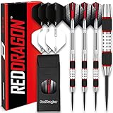 RED DRAGON Evos: 26 Gram Tungsten Dartpfeile Profi Steel Darts Set mit Flights,...