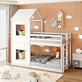 FEZTOY Baumhaus Etagenbett 90 x 200 cm, Kajütenbettrahmen, Hochbett mit Baumhaus...