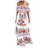 Komiseup Sommerkleid Damen Sommer Boho Strandkleid Blumen Drucken Tube Maxikleid Lässig...