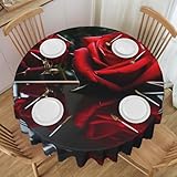 HJLUUFT Rote Spiegelrosen-Tischdecke, rund, 152,4 cm, wasserabweisend, runde...